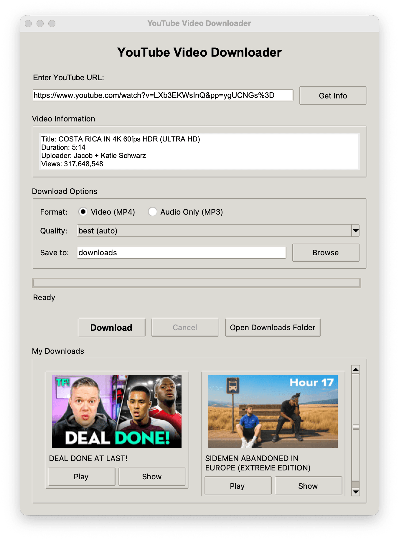 YouTube Video Downloader Interface